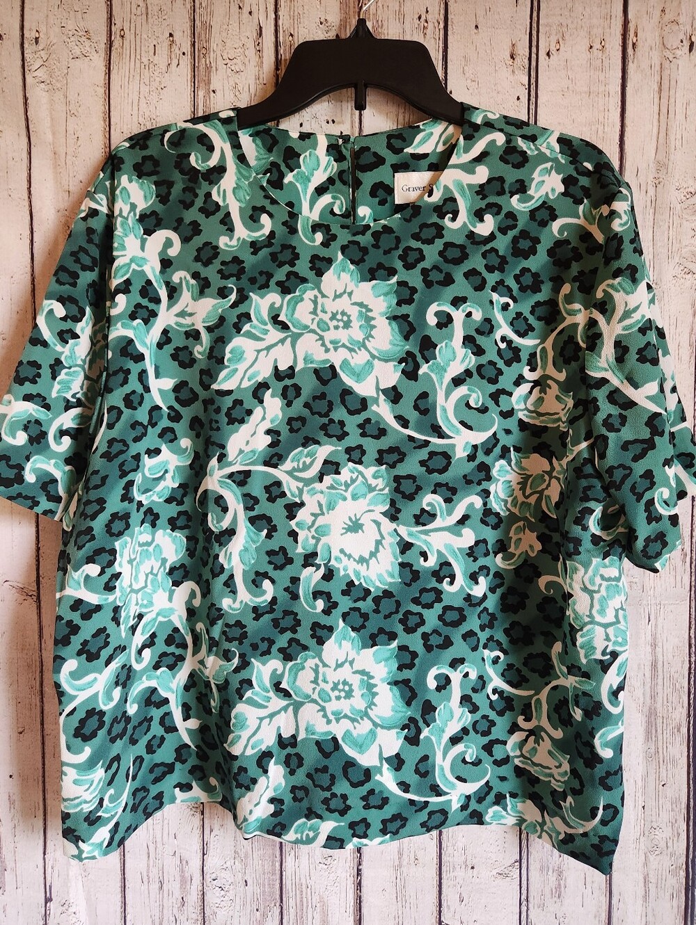Vintage Graver Studio Floral Animal Print Short Sleeve Top XL Made in USA